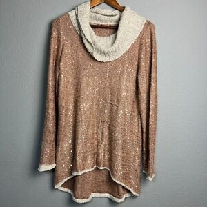 Belldini Sequin Glitter Sweater Tunic Cowl Neck Sparkle Knit‎ Top Long Sleeve L